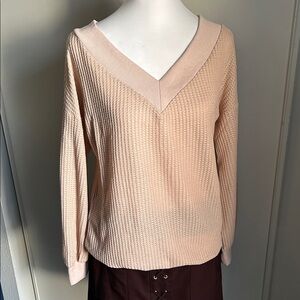 New Tobrief V-Neck Waffle Knit Long Sleeve Pullover Sweater Top